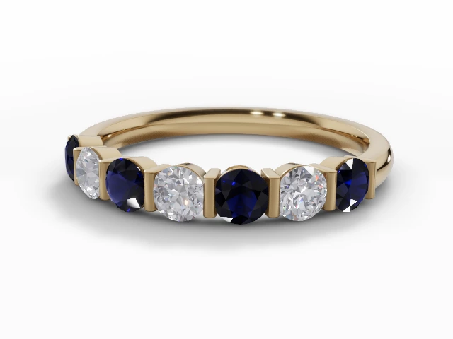 3.0mm. Wide Coloured Stone Blue Sapphire and Diamond Eternity Ring 100% Recycled, Hallmarked 18ct. Yellow Gold