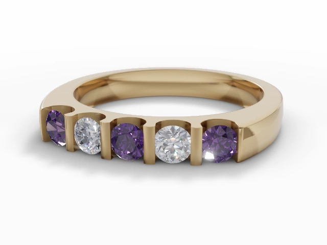 3.0mm. Wide Coloured Stone Amethyst and Diamond Eternity Ring 100% Recycled, Hallmarked 18ct. Yellow Gold