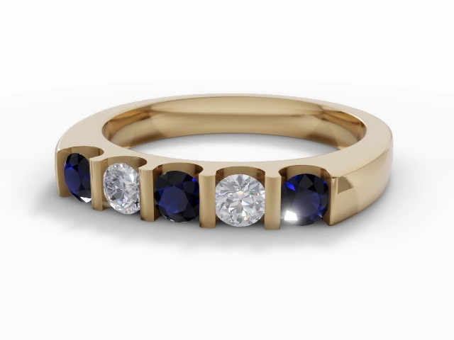 3.0mm. Wide Coloured Stone Blue Sapphire and Diamond Eternity Ring 100% Recycled, Hallmarked 18ct. Yellow Gold