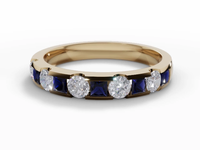 3.0mm. Wide Coloured Stone Blue Sapphire and Diamond Eternity Ring 100% Recycled, Hallmarked 18ct. Yellow Gold