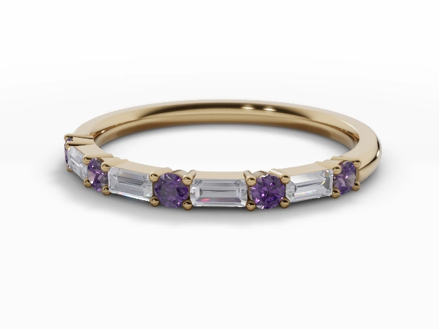 2.0mm. Wide Coloured Stone Amethyst and Diamond Eternity Ring 100% Recycled, Hallmarked 18ct. Yellow Gold