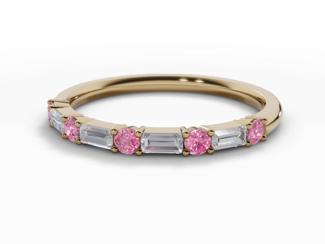 2.0mm. Wide Coloured Stone Pink Sapphire and Diamond Eternity Ring 100% Recycled, Hallmarked 18ct. Yellow Gold