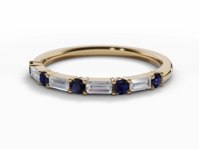 2.0mm. Wide Coloured Stone Blue Sapphire and Diamond Eternity Ring 100% Recycled, Hallmarked 18ct. Yellow Gold