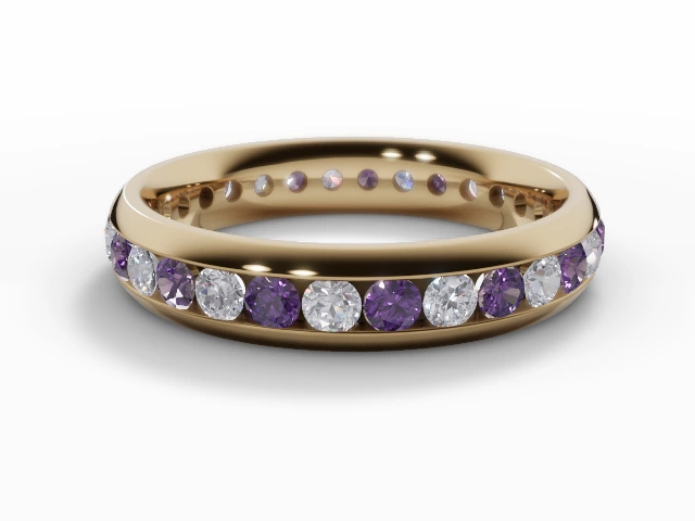 4.0mm. Wide Coloured Stone Amethyst and Diamond Eternity Ring 100% Recycled, Hallmarked 18ct. Yellow Gold