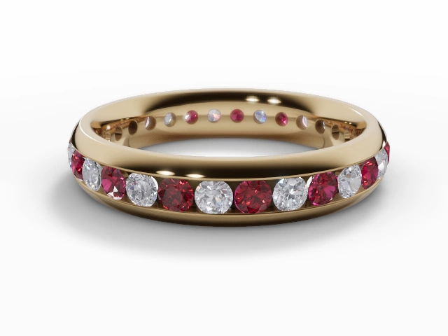 4.0mm. Wide Coloured Stone Ruby and Diamond Eternity Ring 100% Recycled, Hallmarked 18ct. Yellow Gold