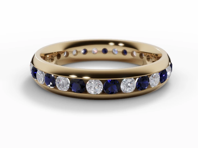 4.0mm. Wide Coloured Stone Blue Sapphire and Diamond Eternity Ring 100% Recycled, Hallmarked 18ct. Yellow Gold