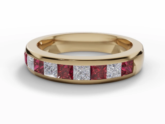 4.0mm. Wide Coloured Stone Ruby and Diamond Eternity Ring 100% Recycled, Hallmarked 18ct. Yellow Gold