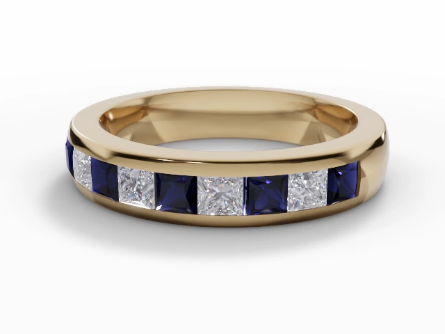 4.0mm. Wide Coloured Stone Blue Sapphire and Diamond Eternity Ring 100% Recycled, Hallmarked 18ct. Yellow Gold