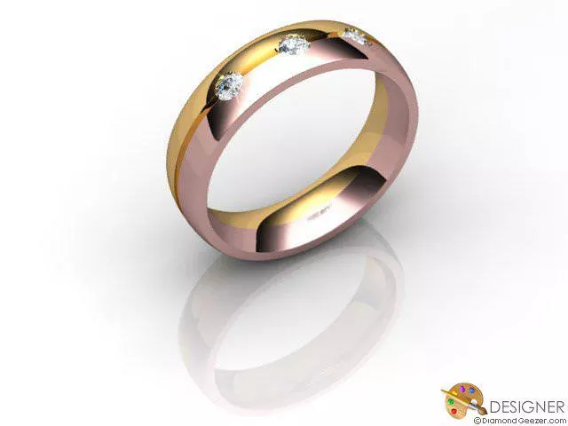 Designer Diamond Wedding Ring Choice of Widths Round Brilliant-Cut Diamond 100% Recycled, Hallmarked 18ct. Rose and Yellow Gold