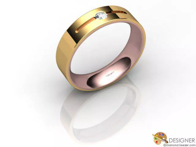 Designer Wedding Ring Choice of Widths Round Brilliant-Cut Diamond 100% Recycled, Hallmarked 18ct. Rose and Yellow Gold