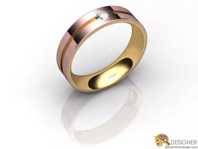 Designer Wedding Ring Choice of Widths Round Brilliant-Cut Diamond 100% Recycled, Hallmarked 18ct. Rose and Yellow Gold