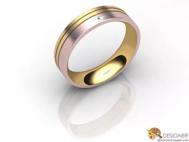 Designer Wedding Ring Choice of Widths Round Brilliant-Cut Diamond 100% Recycled, Hallmarked 18ct. Rose and Yellow Gold