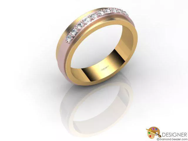 Designer Wedding Ring Choice of Widths Round Brilliant-Cut Diamond 100% Recycled, Hallmarked 18ct. Rose and Yellow Gold