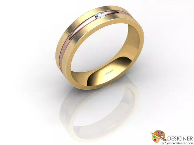 Designer Wedding Ring Choice of Widths Round Brilliant-Cut Diamond 100% Recycled, Hallmarked 18ct. Rose and Yellow Gold