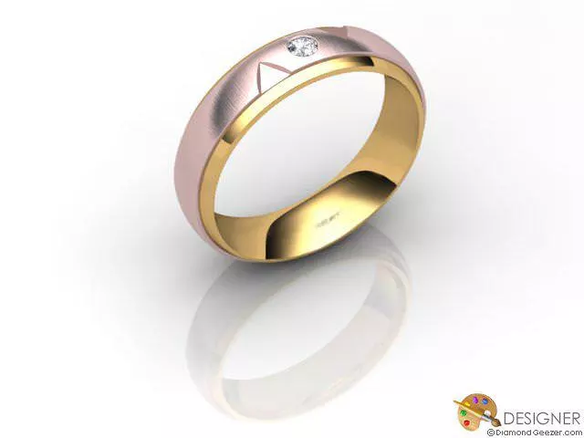 Designer Wedding Ring Choice of Widths Round Brilliant-Cut Diamond 100% Recycled, Hallmarked 18ct. Rose and Yellow Gold