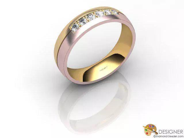 Designer Wedding Ring Choice of Widths Round Brilliant-Cut Diamond 100% Recycled, Hallmarked 18ct. Rose and Yellow Gold