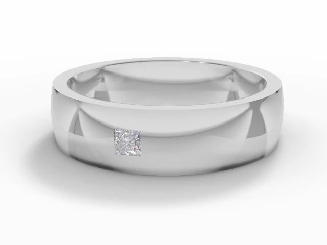LUXURY 5.0mm. Wide Single Diamond Wedding Ring   Princess-Cut Diamond 100% Recycled, Hallmarked Platinum