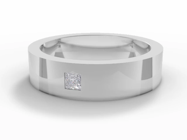 PREMIERE 5.0mm. Wide Single Diamond Wedding Ring   Princess-Cut Diamond 100% Recycled, Hallmarked Platinum
