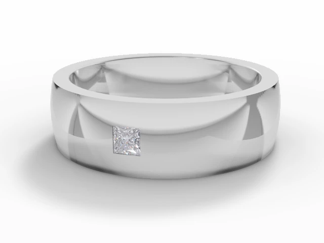 PREMIERE 6.0mm. Wide Single Diamond Wedding Ring   Princess-Cut Diamond 100% Recycled, Hallmarked Platinum