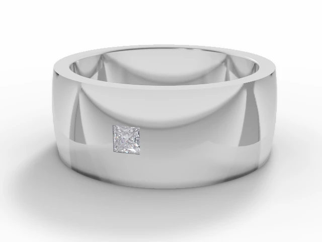 LUXURY 8.0mm. Wide Single Diamond Wedding Ring   Princess-Cut Diamond 100% Recycled, Hallmarked Platinum