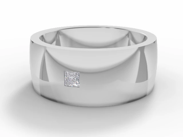 PREMIERE 8.0mm. Wide Single Diamond Wedding Ring   Princess-Cut Diamond 100% Recycled, Hallmarked Platinum