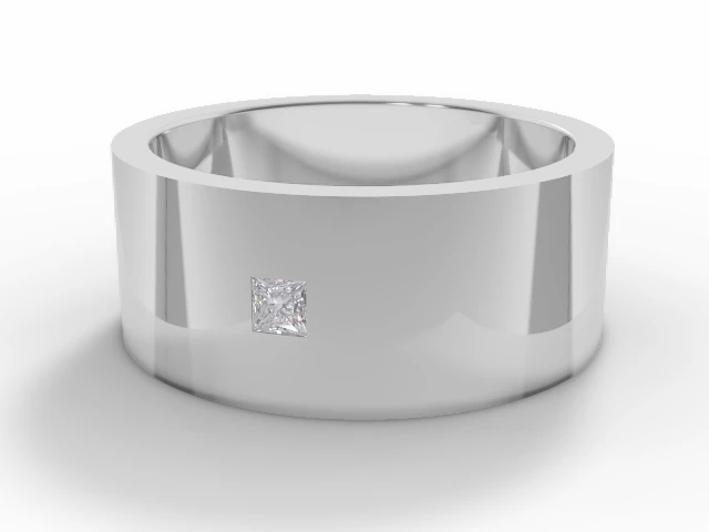 LUXURY 8.0mm. Wide Single Diamond Wedding Ring   Princess-Cut Diamond 100% Recycled, Hallmarked Platinum