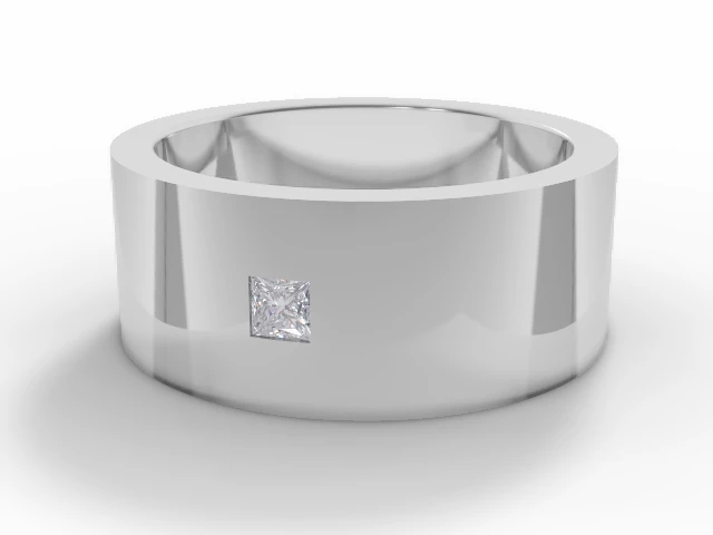 PREMIERE 8.0mm. Wide Single Diamond Wedding Ring   Princess-Cut Diamond 100% Recycled, Hallmarked Platinum