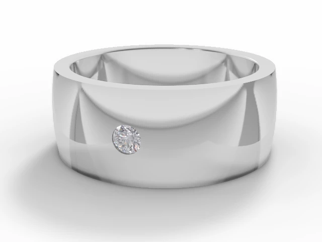 PREMIERE 8.0mm. Wide Single Diamond Wedding Ring   Round Diamond 100% Recycled, Hallmarked Platinum