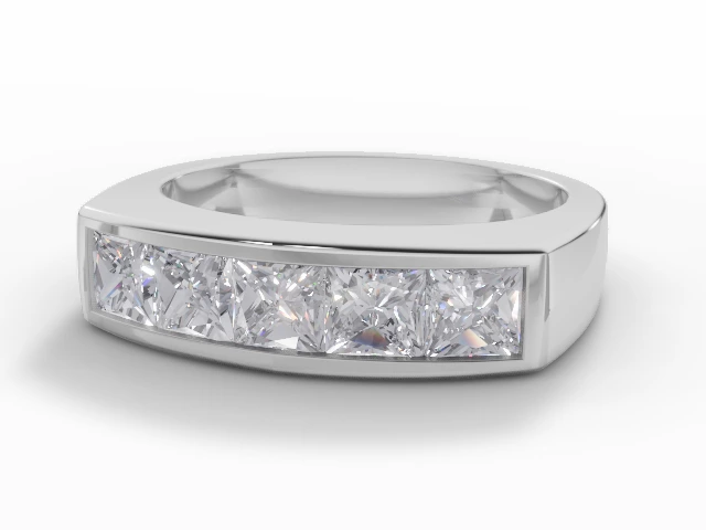 5.0mm.  Wide  Semi-Set Wedding Ring Princess-Cut Diamonds 100% Recycled, Hallmarked Platinum