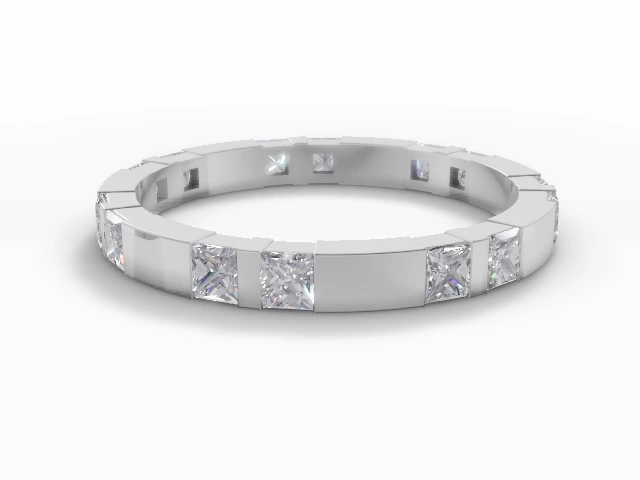 Narrow Fully-Set Wedding Ring Princess-Cut Diamonds 100% Recycled, Hallmarked Platinum