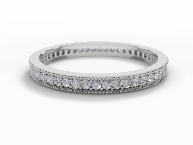 Narrow Fully-Set Wedding Ring Round Brilliant-Cut Diamonds 100% Recycled, Hallmarked Platinum