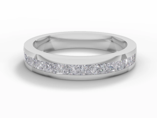 3.4mm.  Wide  Semi-Set Wedding Ring Princess-Cut Diamonds 100% Recycled, Hallmarked 18ct. White Gold