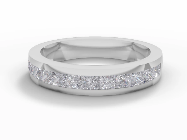 3.7mm.  Wide  Semi-Set Wedding Ring Princess-Cut Diamonds 100% Recycled, Hallmarked 18ct. White Gold