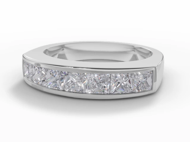 5.0mm.  Wide  Semi-Set Wedding Ring Princess-Cut Diamonds 100% Recycled, Hallmarked 18ct. White Gold