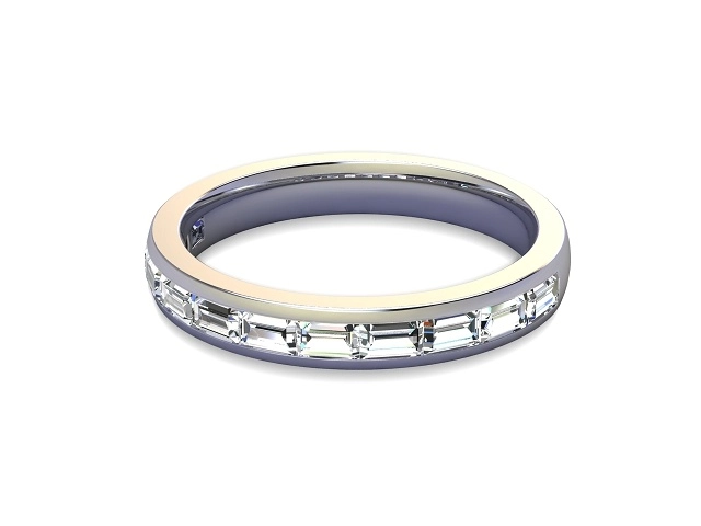 3.2mm.  Wide  Semi-Set Wedding Ring Baguette Diamonds 100% Recycled, Hallmarked 18ct. White Gold