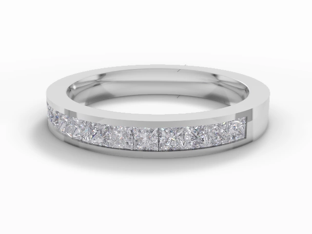 3.0mm. Wide Designer Wedding Ring Princess-Cut Diamond 100% Recycled, Hallmarked 18ct. White Gold