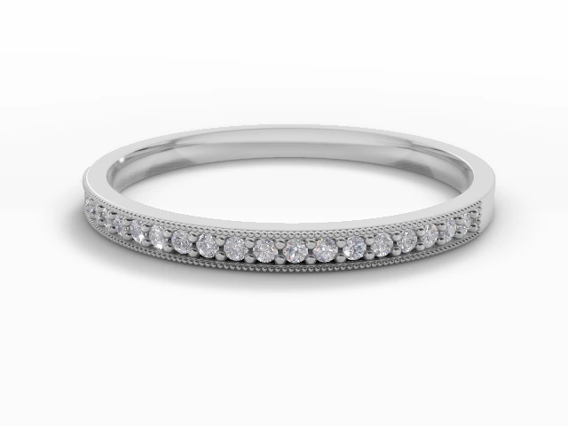 Skinny Semi-Set Wedding Ring Round Brilliant-Cut Diamonds 100% Recycled, Hallmarked 18ct. White Gold