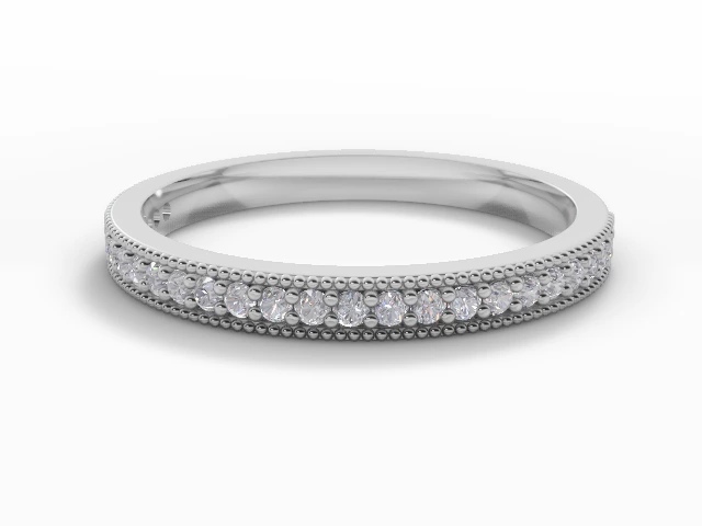 Narrow Semi-Set Wedding Ring Round Brilliant-Cut Diamonds 100% Recycled, Hallmarked 18ct. White Gold