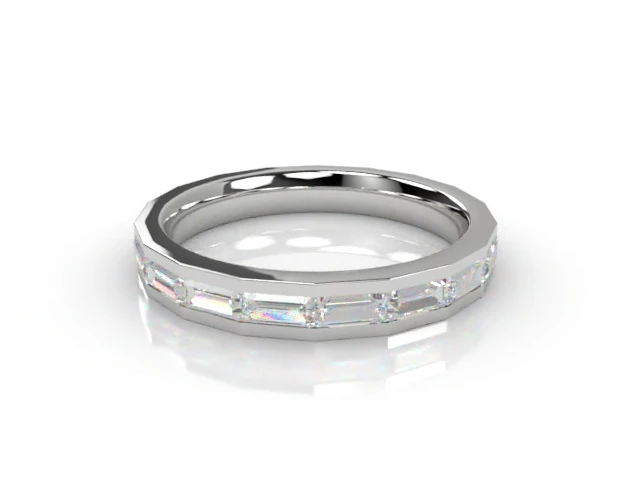 3.0mm.  Wide  Semi-Set Wedding Ring Baguette Diamonds 100% Recycled, Hallmarked 18ct. White Gold