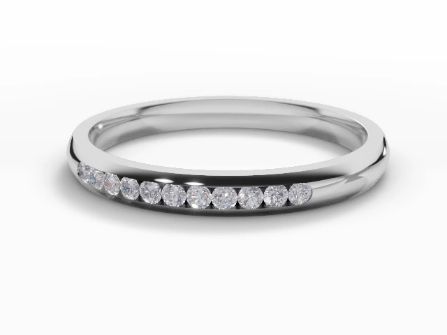 Narrow Semi-Set Wedding Ring Round Brilliant-Cut Diamonds 100% Recycled, Hallmarked 18ct. White Gold