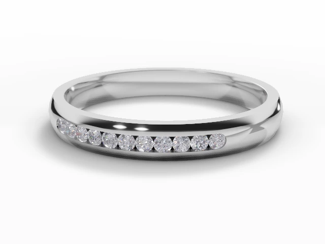 Narrow Semi-Set Wedding Ring Round Brilliant-Cut Diamonds 100% Recycled, Hallmarked 18ct. White Gold