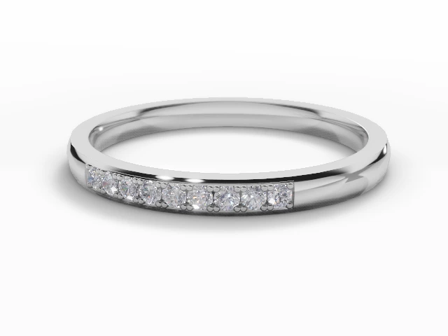 Narrow Semi-Set Wedding Ring Round Brilliant-Cut Diamonds 100% Recycled, Hallmarked 18ct. White Gold