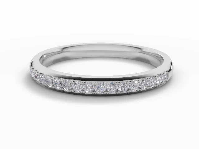 Narrow Semi-Set Wedding Ring Round Brilliant-Cut Diamonds 100% Recycled, Hallmarked 18ct. White Gold