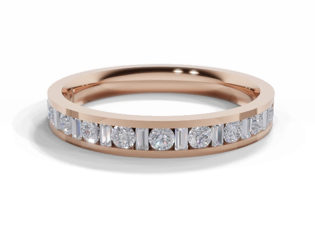 3.0mm.  Wide  Semi-Set Wedding Ring Baguette Diamonds 100% Recycled, Hallmarked 18ct. Rose Gold