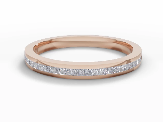 Narrow Semi-Set Wedding Ring Princess-Cut Diamonds 100% Recycled, Hallmarked 18ct. Rose Gold