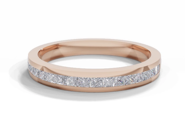 2.7mm.  Wide  Semi-Set Wedding Ring Princess-Cut Diamonds 100% Recycled, Hallmarked 18ct. Rose Gold