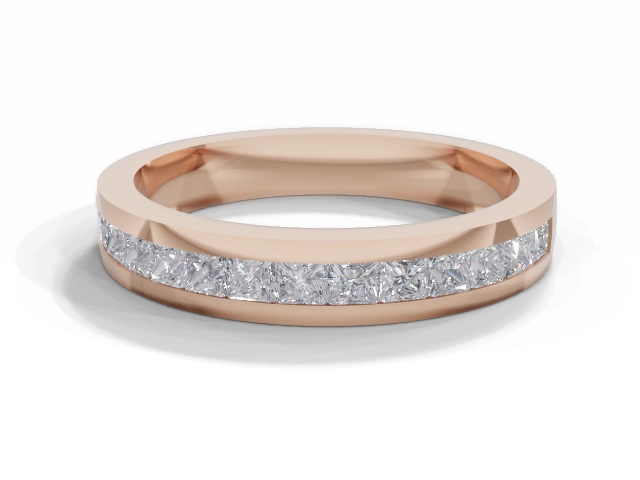 3.4mm.  Wide  Semi-Set Wedding Ring Princess-Cut Diamonds 100% Recycled, Hallmarked 18ct. Rose Gold