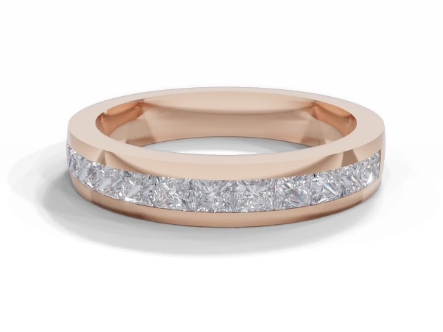 3.7mm.  Wide  Semi-Set Wedding Ring Princess-Cut Diamonds 100% Recycled, Hallmarked 18ct. Rose Gold