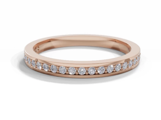 Narrow Semi-Set Wedding Ring Round Brilliant-Cut Diamonds 100% Recycled, Hallmarked 18ct. Rose Gold