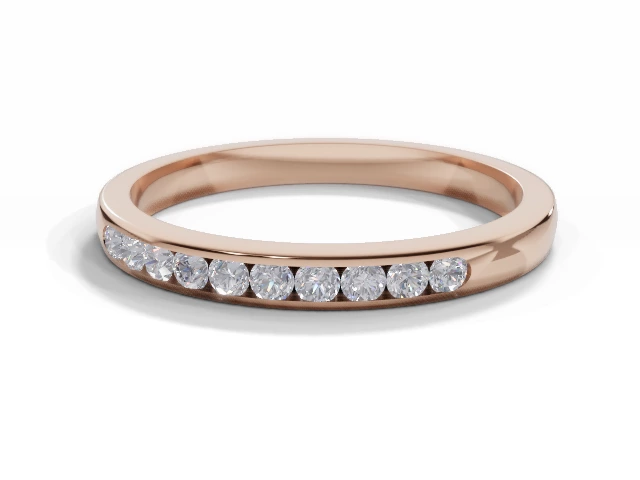 Narrow Semi-Set Wedding Ring Round Brilliant-Cut Diamonds 100% Recycled, Hallmarked 18ct. Rose Gold